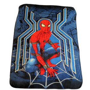 Marvel Spiderman Fleece Throw Blanket Blue Size 82x60 Character Big Logo